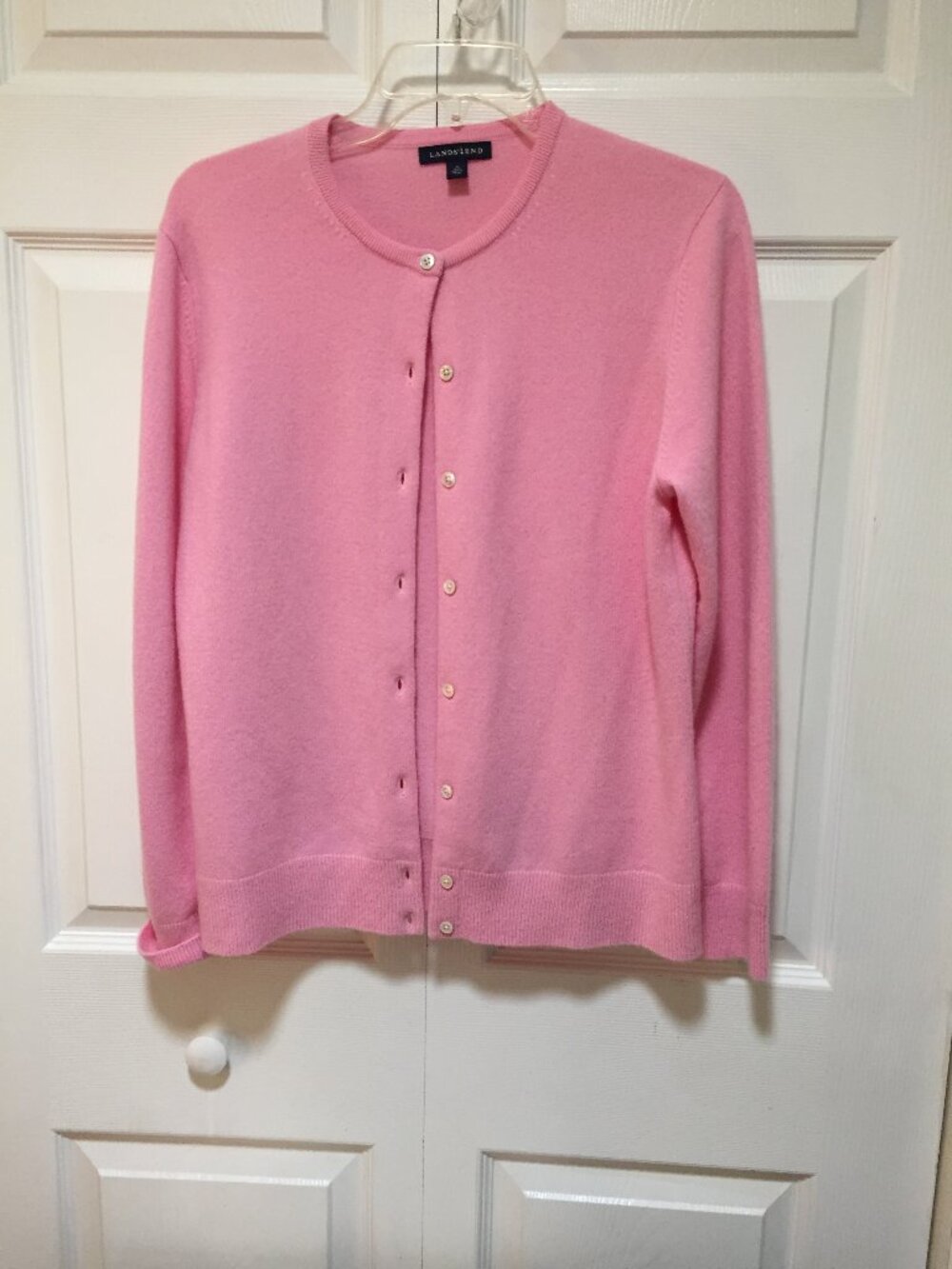 Land's End 100% Cashmere Sweater Women's Size M 10-12 Pink Button Up SOFT!!